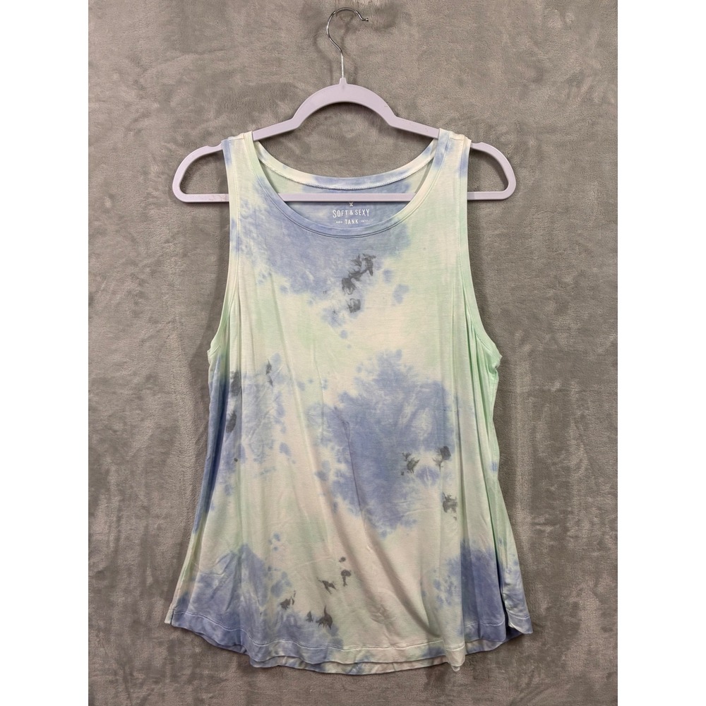 American Eagle Soft & Sexy Tie Dye Tank Top Blue Mint Green Large Relaxed Fit